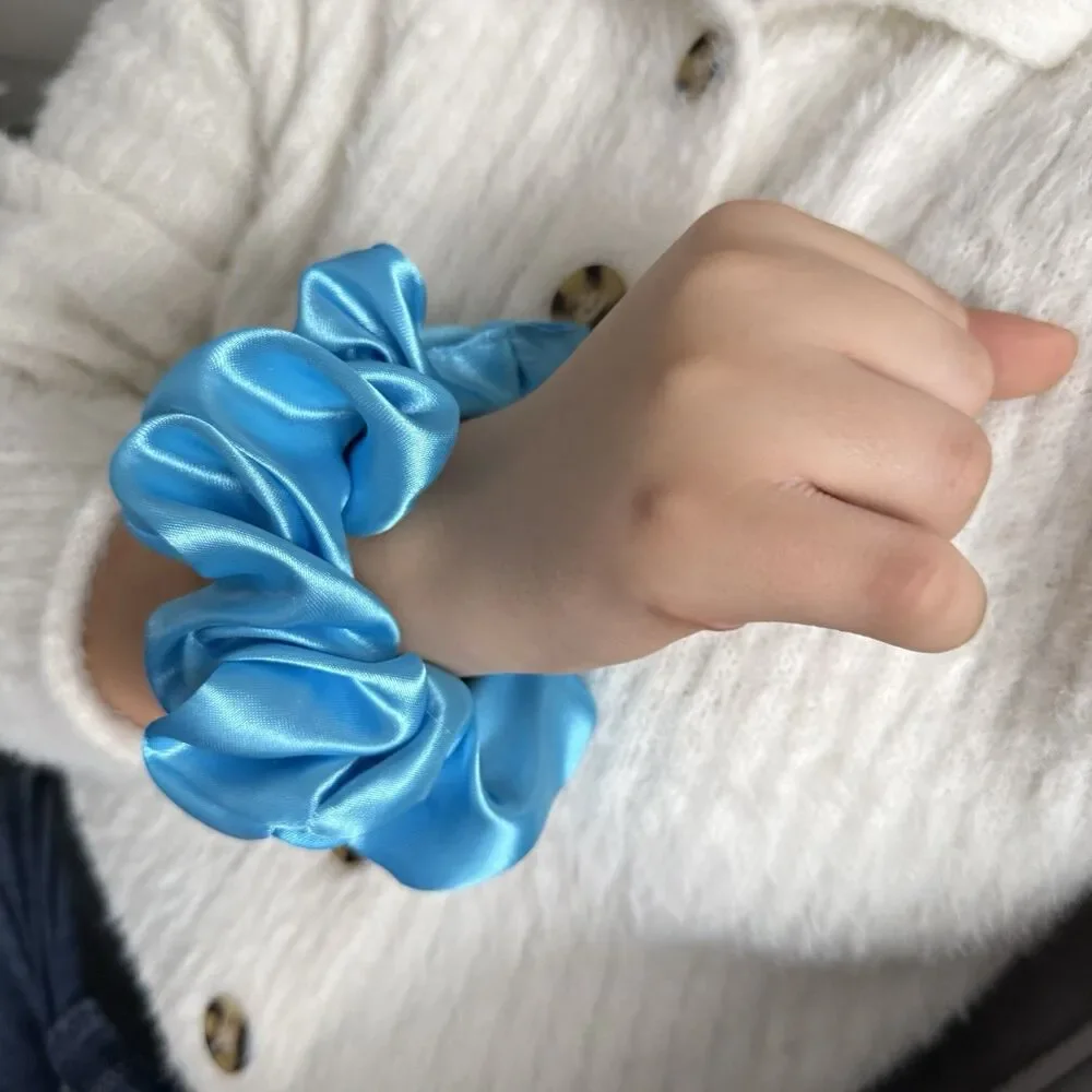 Luxury Blue Satin Scrunchie Handmade – Statement Hair Accessory